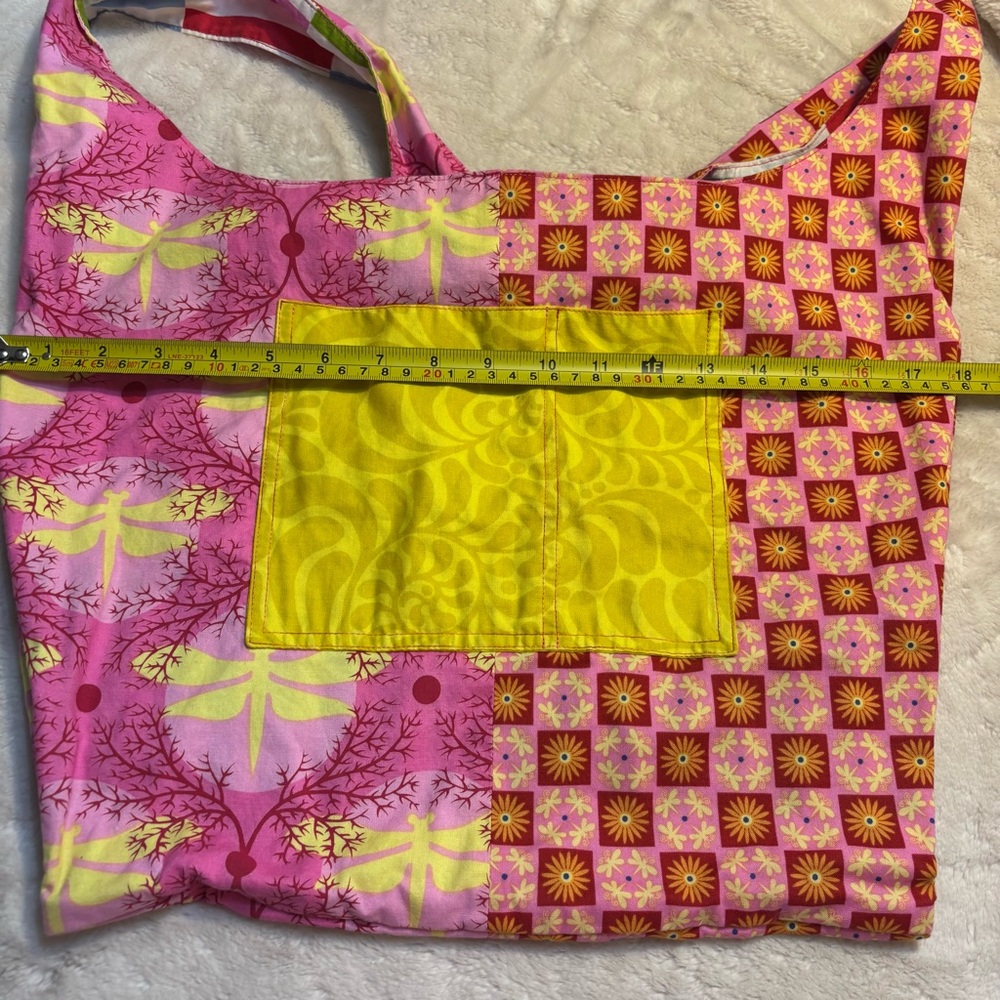 Boho Tote Patchwork Pink Yellow Red Dragonfly Pat… - image 10